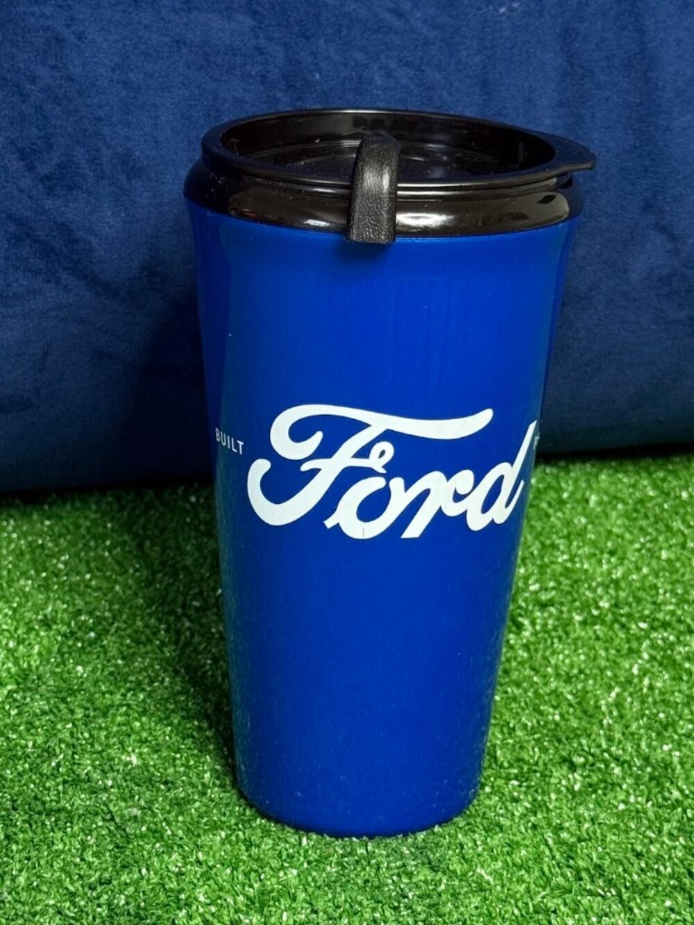 Ford Built Proud Royal Blue Travel Coffee Tumbler Mug Made in USA Collectible